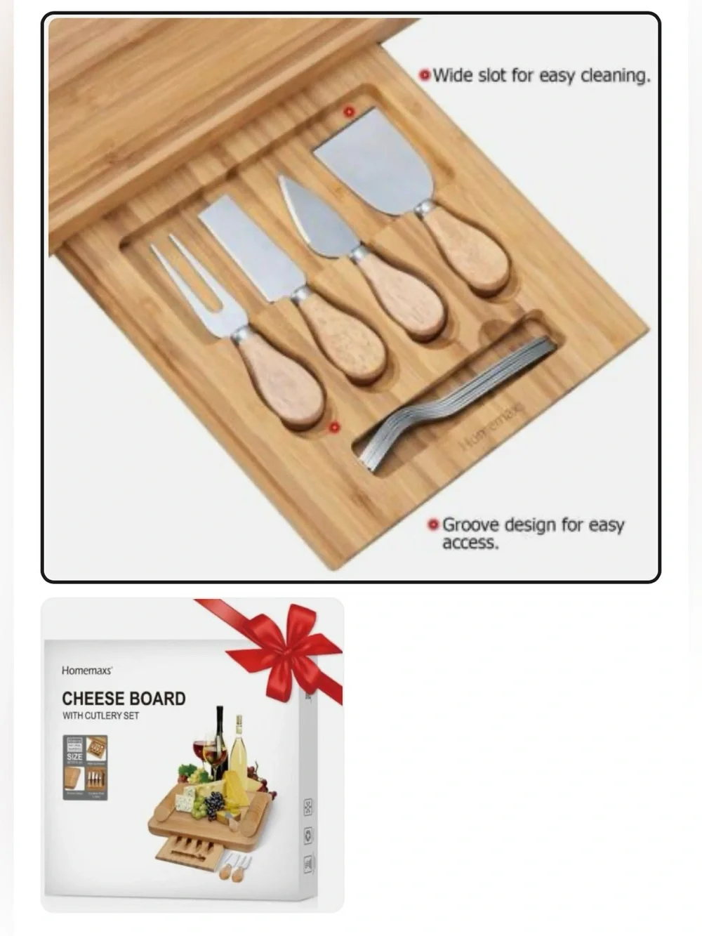 Bamboo Cheese Board with Cutlery Set - Natural